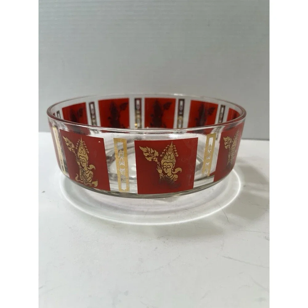 Vintage MCM Red Gold Thai Goddess Salad Serving Mixing Master Chip Bowl 22k